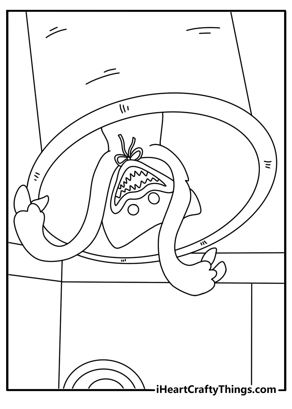 Poppy Playtime printable Mini Huggies peeking from a vent easy coloring page download