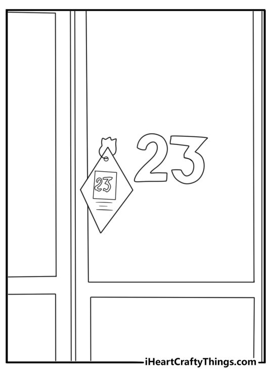 Printable Michael Jordan page with number 23 above a locker