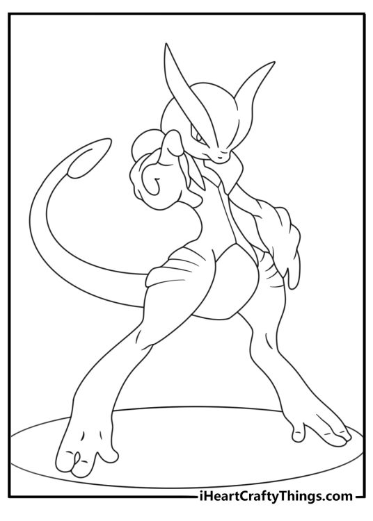 Printable coloring page of Mega Mewtwo X in a battle arena