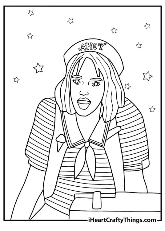 Robin Buckley writing codes on a whiteboard in Scoops Ahoy back room printable coloring page