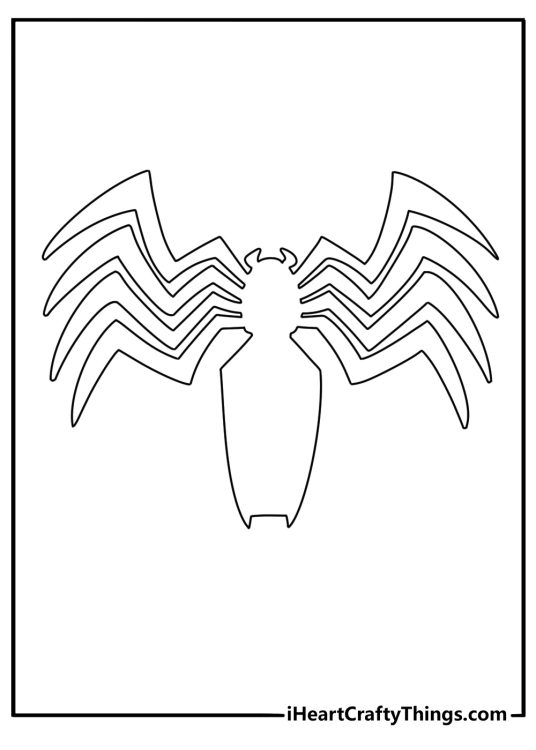 Simple Venom coloring page with Venom logo on a dark chest shape