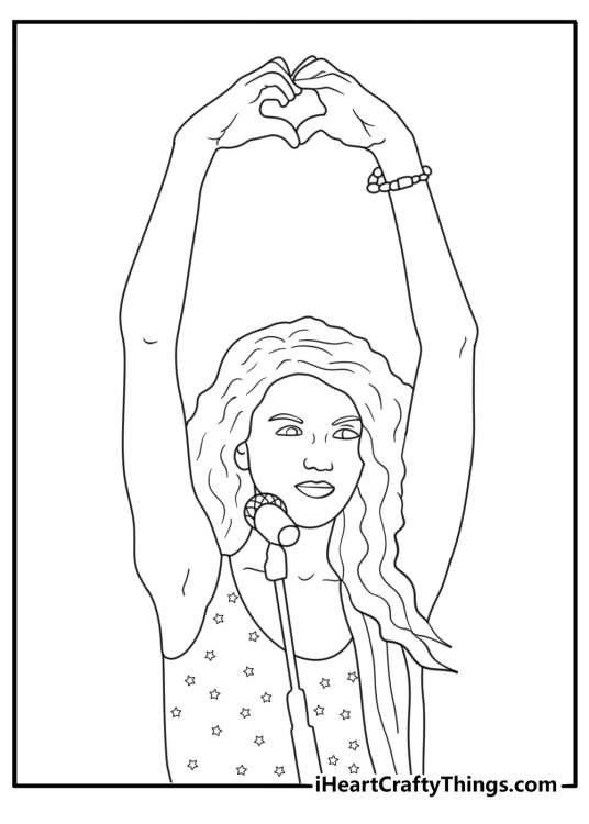 Taylor Swift making a heart hand sign with friendship bracelets Taylor Swift coloring page