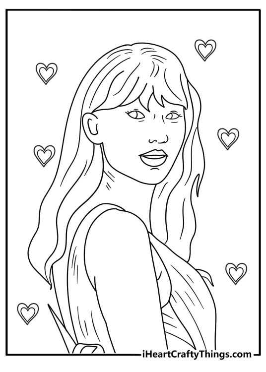 Taylor Swift near a neon sign shaped like a heart pop art coloring printable