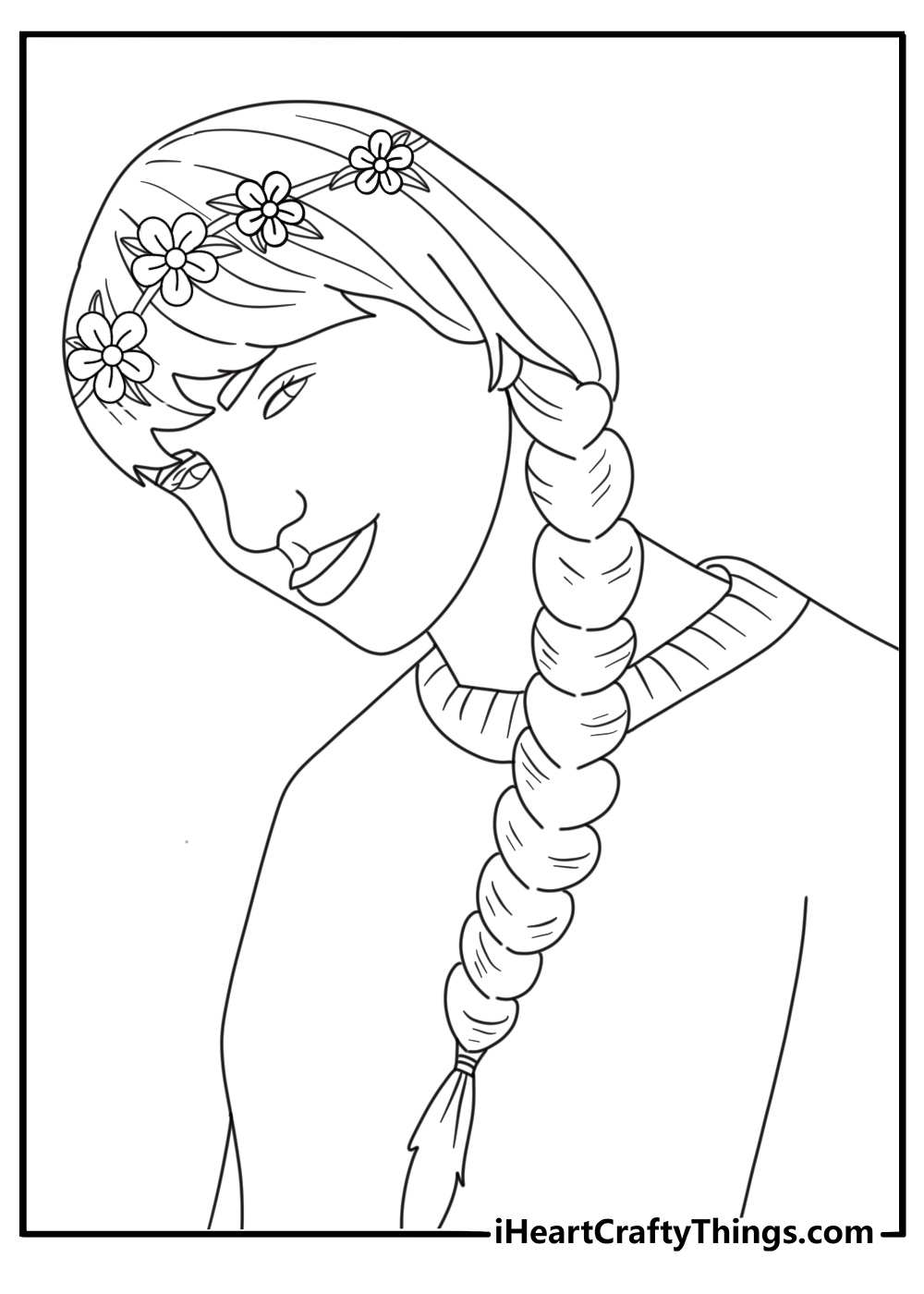 Taylor Swift with a long braid and floral headband boho coloring sheet