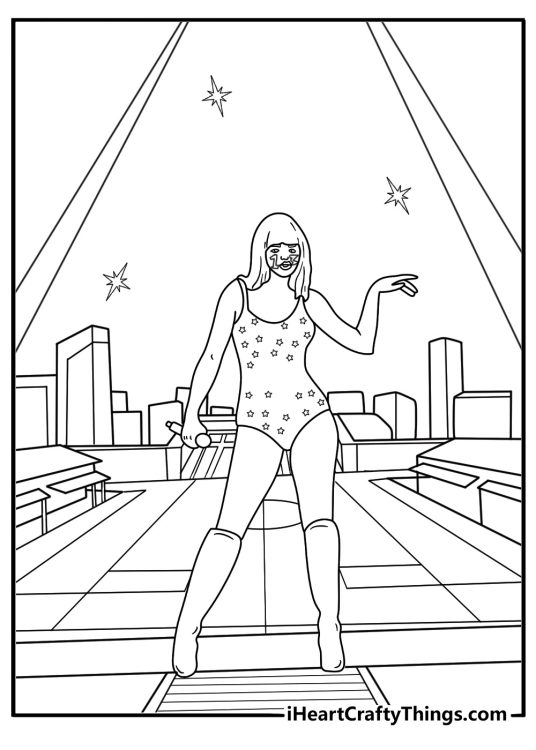 Taylor Swift with number 13 face paint and stadium lights fan themed coloring page