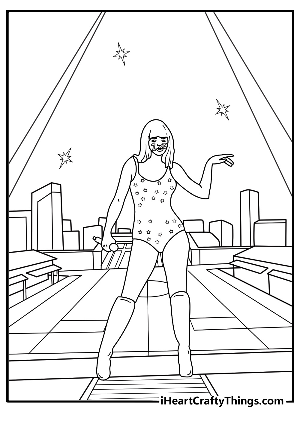 Taylor Swift with number 13 face paint and stadium lights fan themed coloring page