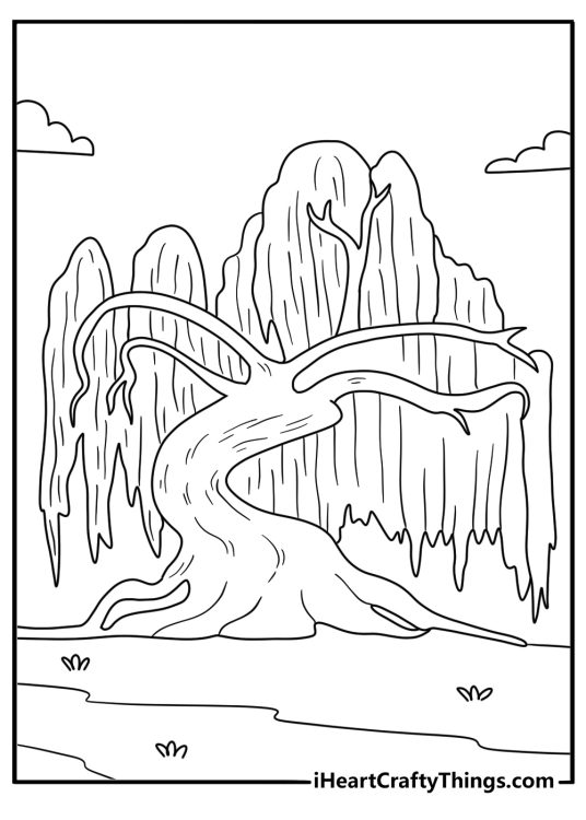 Tree of Souls with hanging tendrils and light seeds avatar coloring page