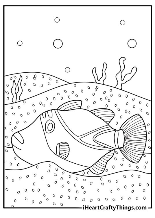 Tropical fish humuhumunukunukuapuaa over sandy seabed Hawaii coloring page download