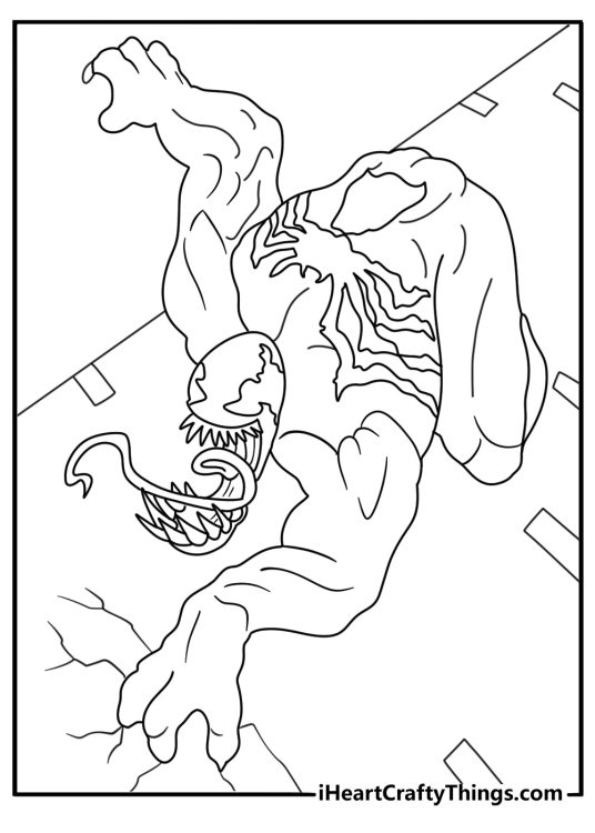 Venom coloring page with Venom crawling down a city wall