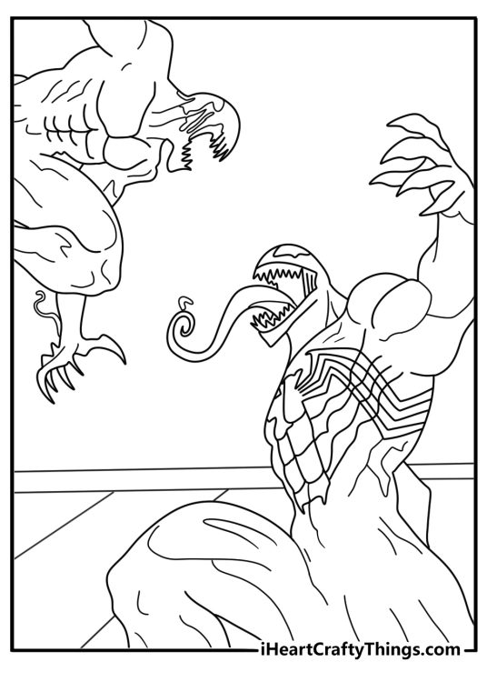 Venom coloring printable with Venom fighting Carnage on a rooftop