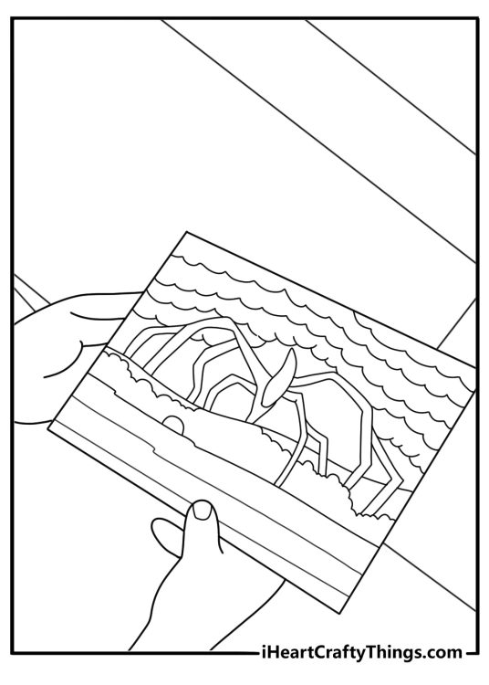Will Byers sketching a shadow monster at a desk easy coloring page printable