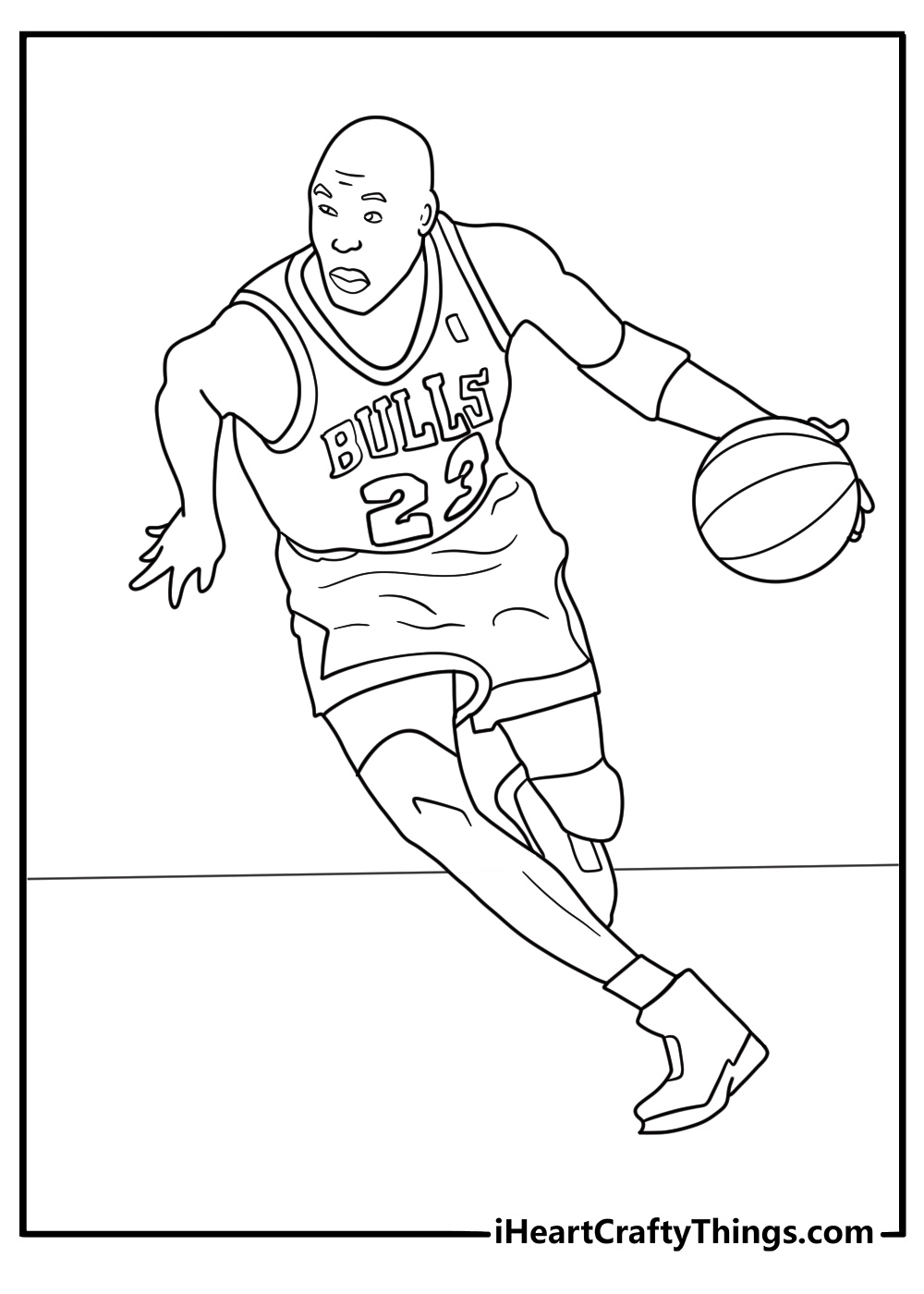 cartoon michae jordan dribbling basketball fun coloring sheet for kids