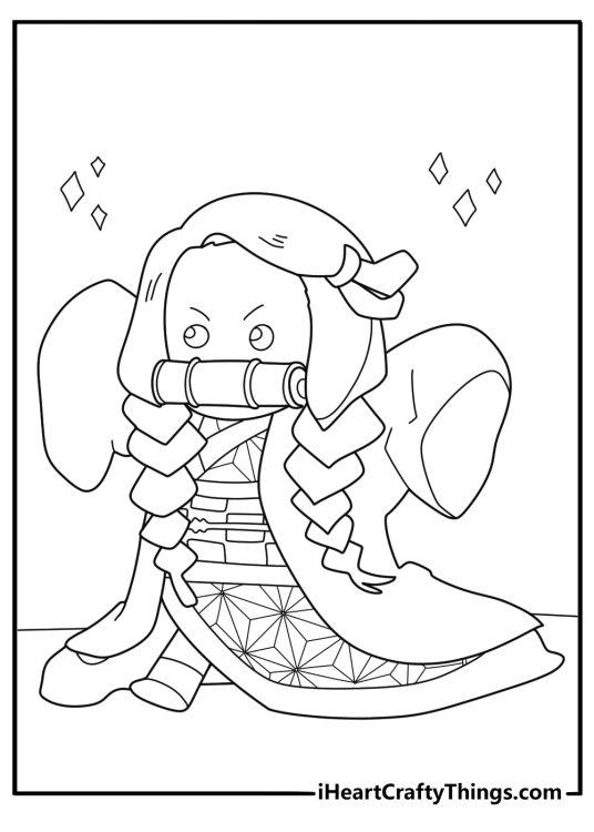 chibi nezuko in cute style kawaii coloring sheet for kids
