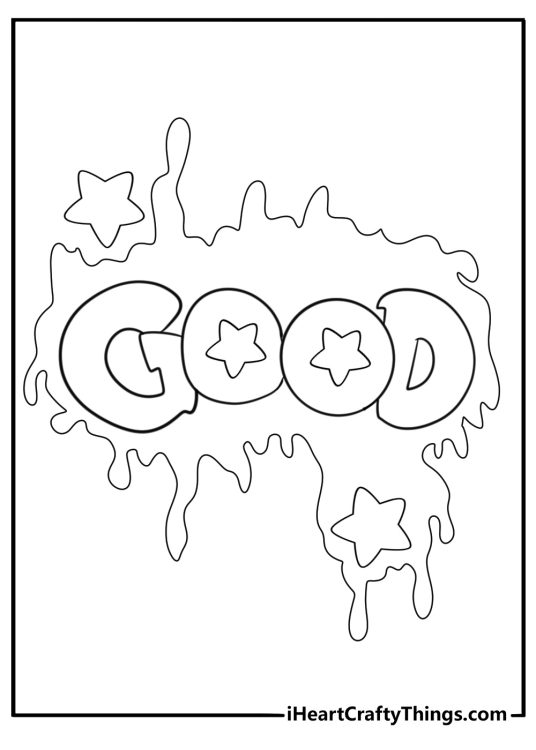 easy graffiti coloring page for kids featuring cartoon style letters with stars