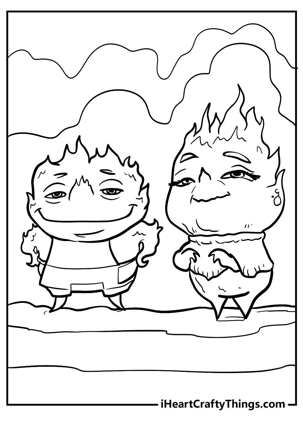 Bernie and Cinder elemental coloring pages