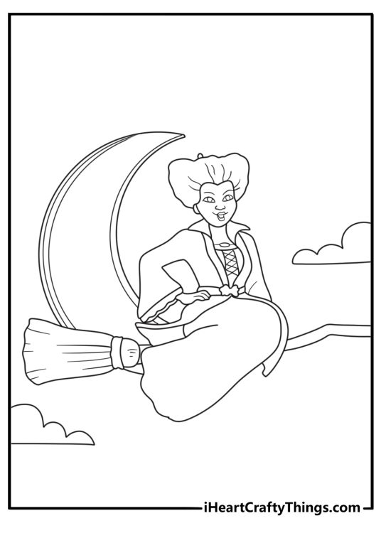 free printable of sarah sanderson flying through salem on her broom