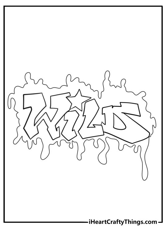 graffiti printable page with wild style letters overlapping in a complex design