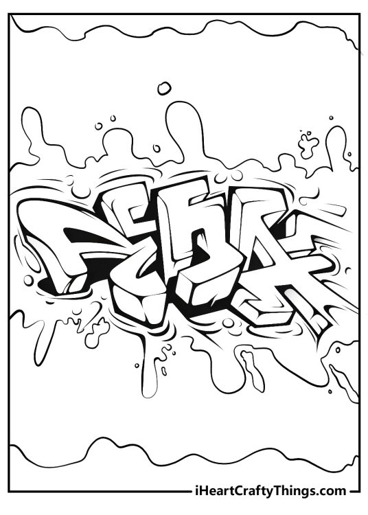 Coloring picture for adults presenting cool design graffiti with some black shading and wavy lines all around