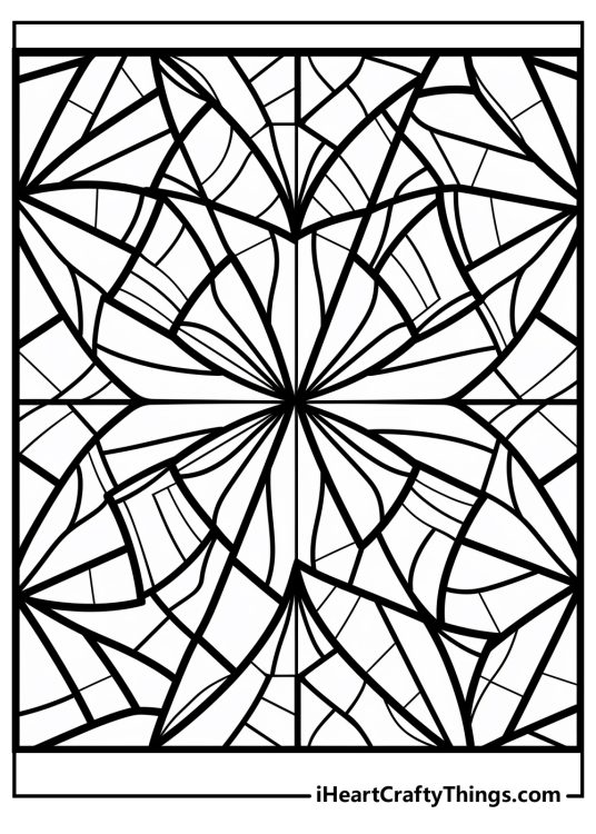 Free to download hard coloring printable for children reminding stained glass window