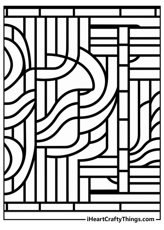 Hard coloring poster mainly covered with straight lines but also has a few curved ones