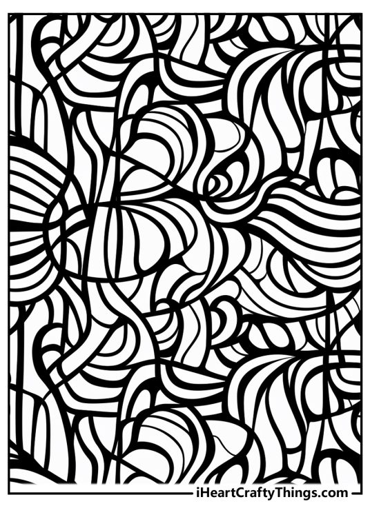Printable pdf for coloring enthusiasts presenting hard to color image with many segments on the design