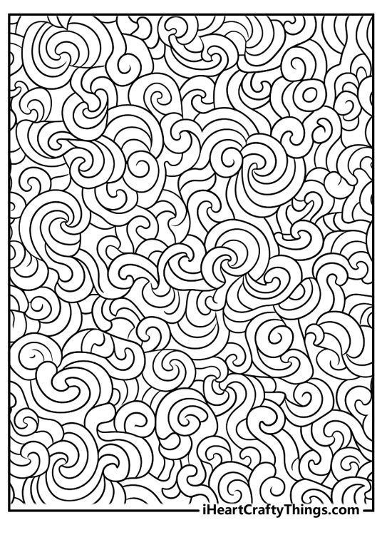 Hard coloring image with a pattern reminding loads of macaroni spread out on the page