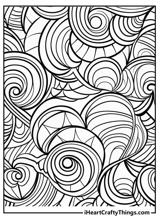 Detailed hard coloring sheet for adults presenting drawing with many twists and turns
