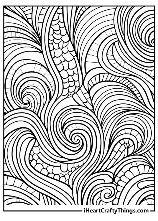 Hard coloring picture with many small shapes and details reminding scales of a snake or reptile