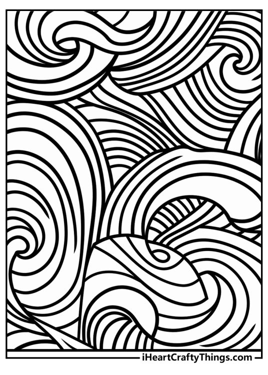 Detailed hard printable sheet to download and color featuring abstract waves