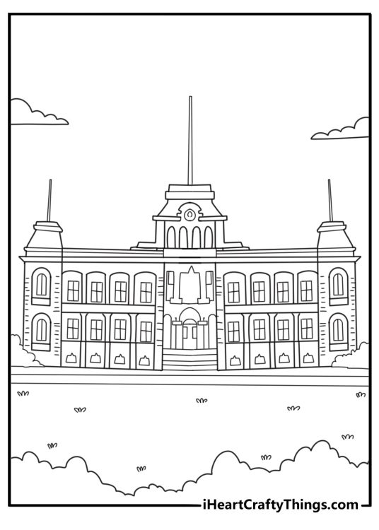 lolani Palace front steps detailed architecture coloring page PDF