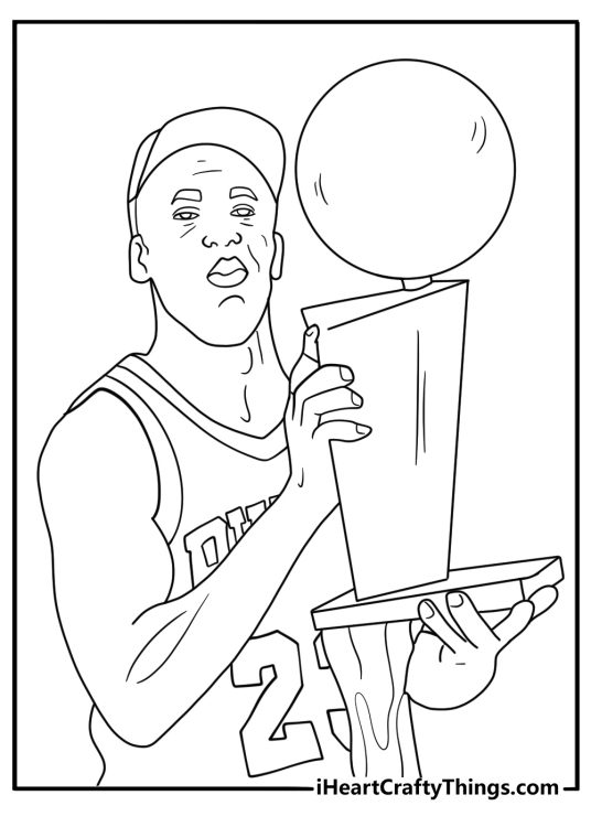 michael jordan holding nba championship trophy easy coloring page