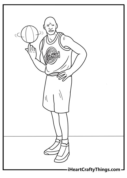 michael jordan in action with space jam theme cartoon coloring page
