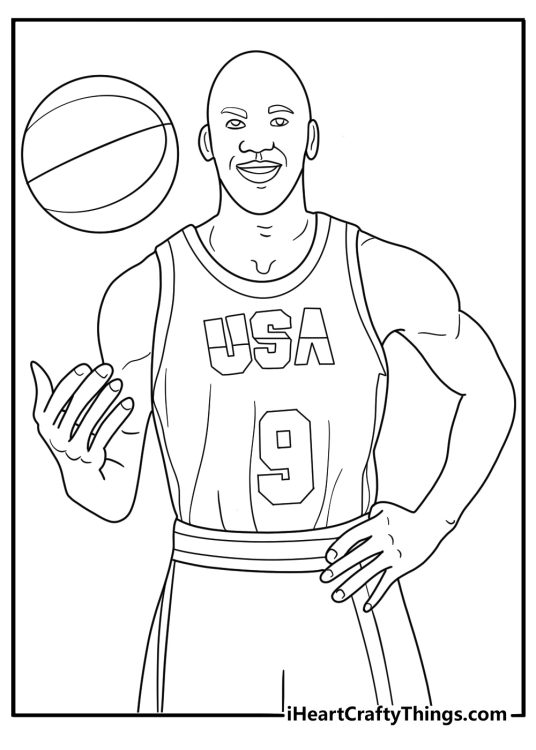 michael jordan wearing olympic usa jersey printable coloring page