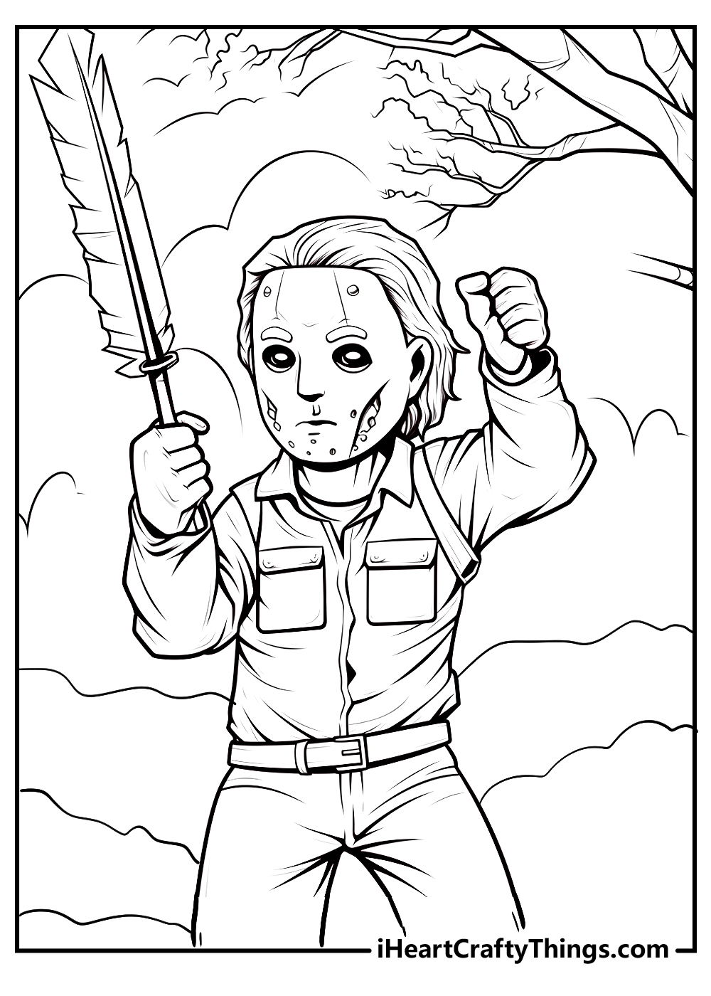 black and white michael myers coloring printable