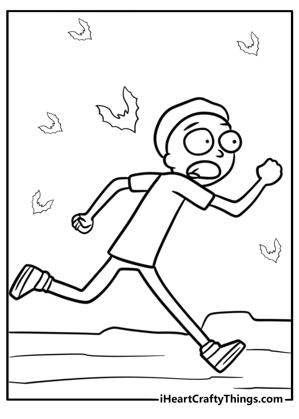 Morty running away from danger fun printable coloring sheet