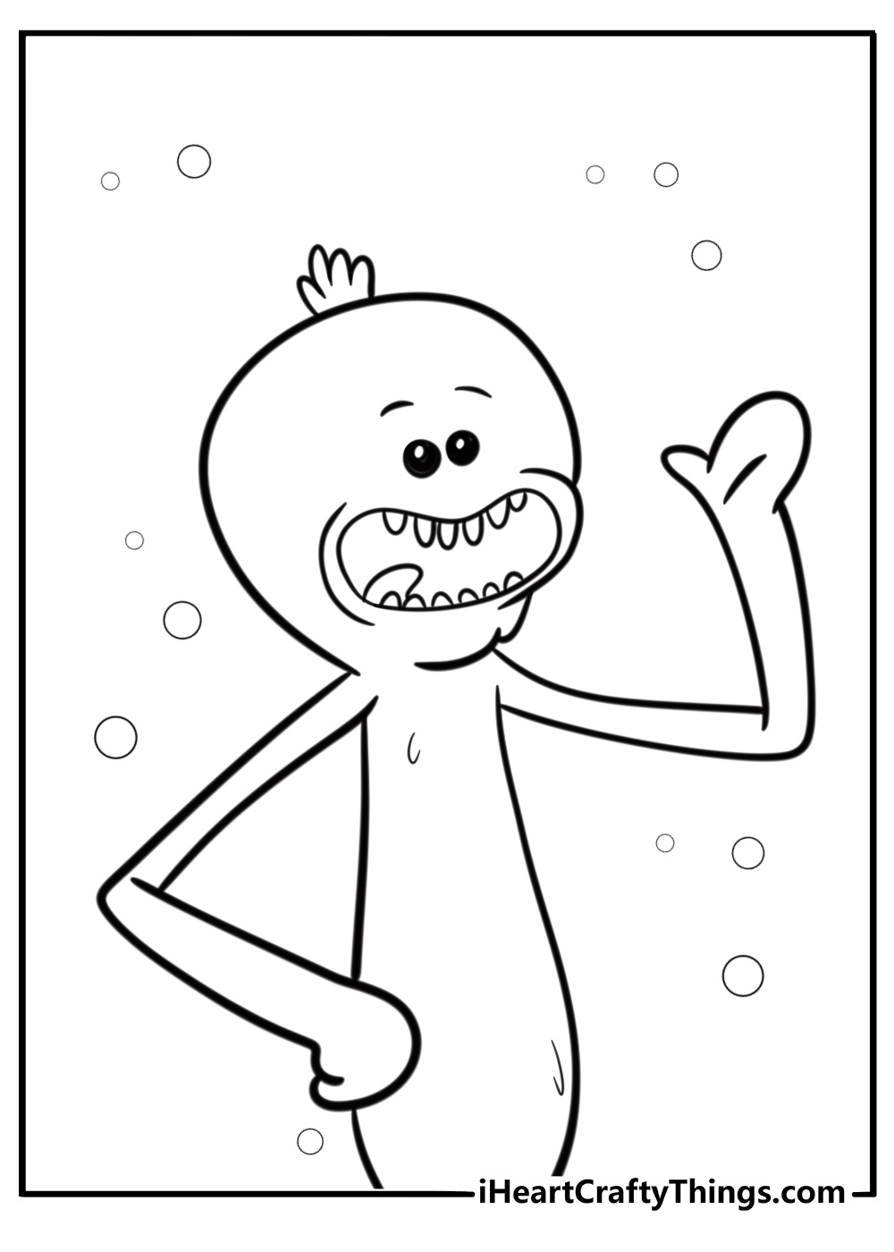 Mr meeseeks smiling and waving detailed coloring sheet