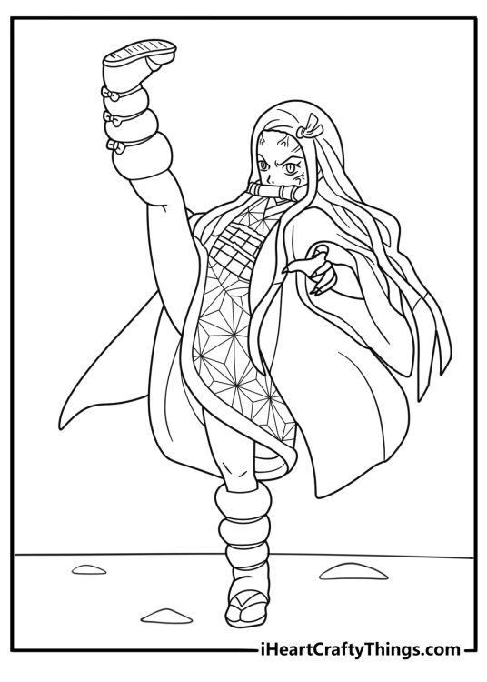 nezuko in action with speed lines easy coloring page