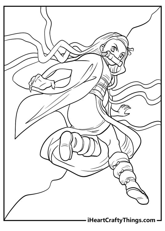 Printable coloring page featuring glimpse of Nezuko