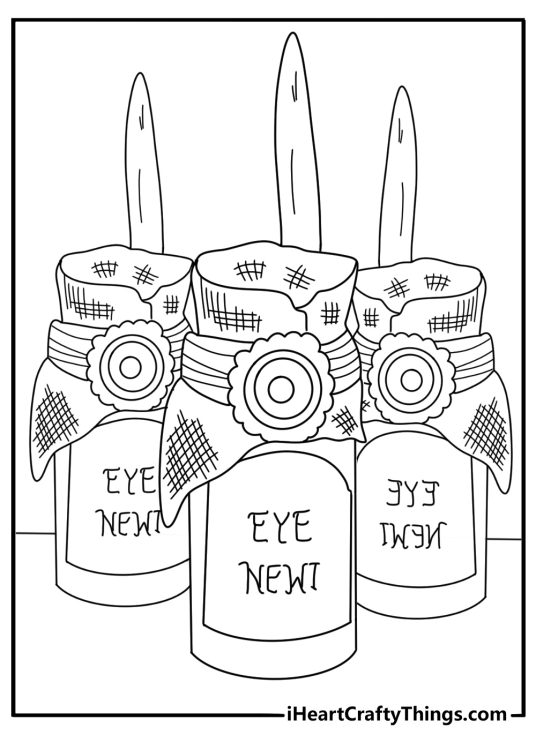 potion ingredient shelf with jar labels eye of newt and dead mans toe easy coloring page pdf