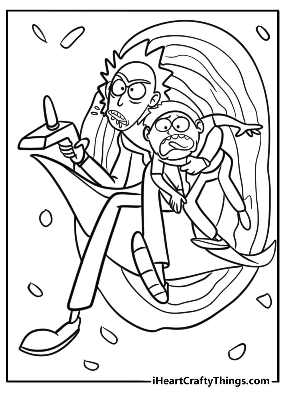 Rick and morty traveling through a portal free coloring page pdf