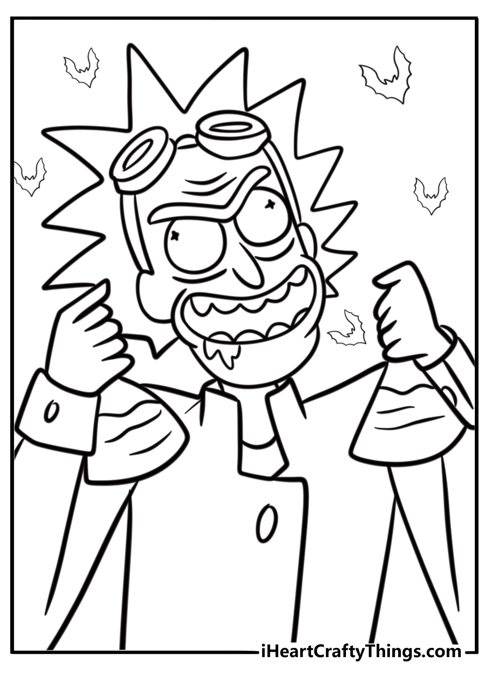 Rick holding a flask of green liquid detailed coloring sheet