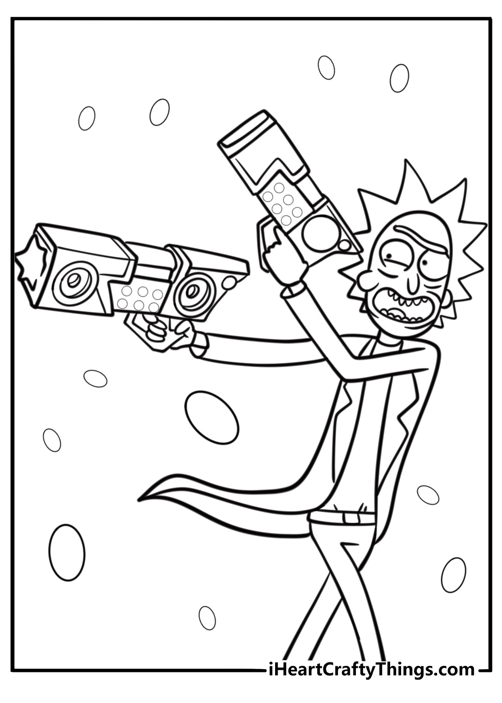 Rick sanchez holding his portal gun coloring page