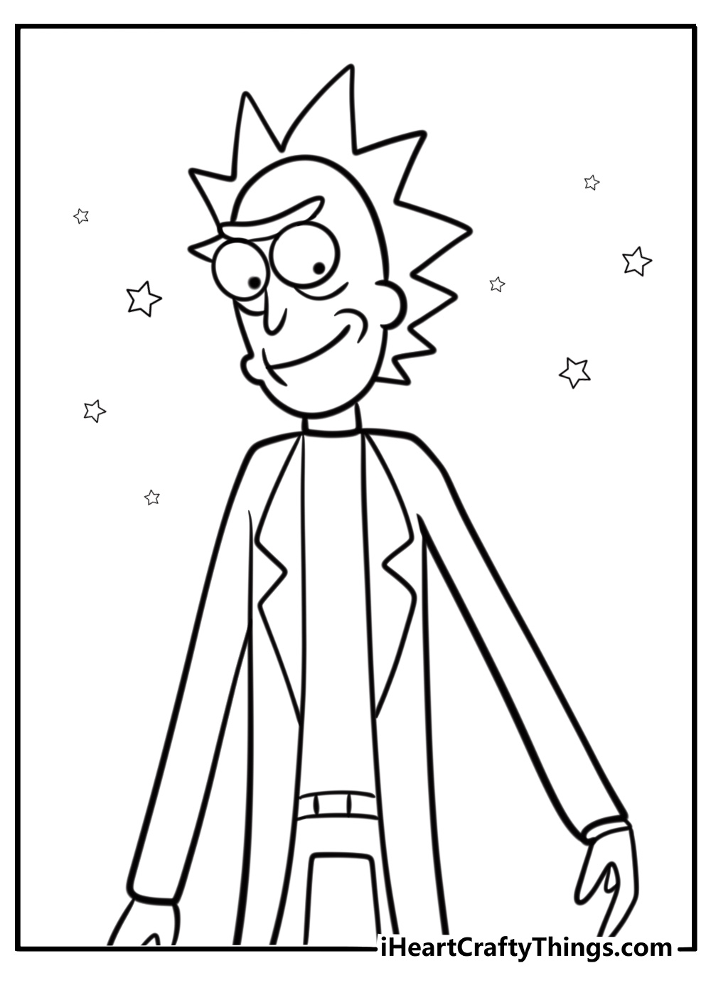 Rick with his crazy hair and lab coat free coloring page