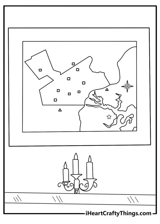 salem map on table with candle wax marks and string lines detective style printable coloring page