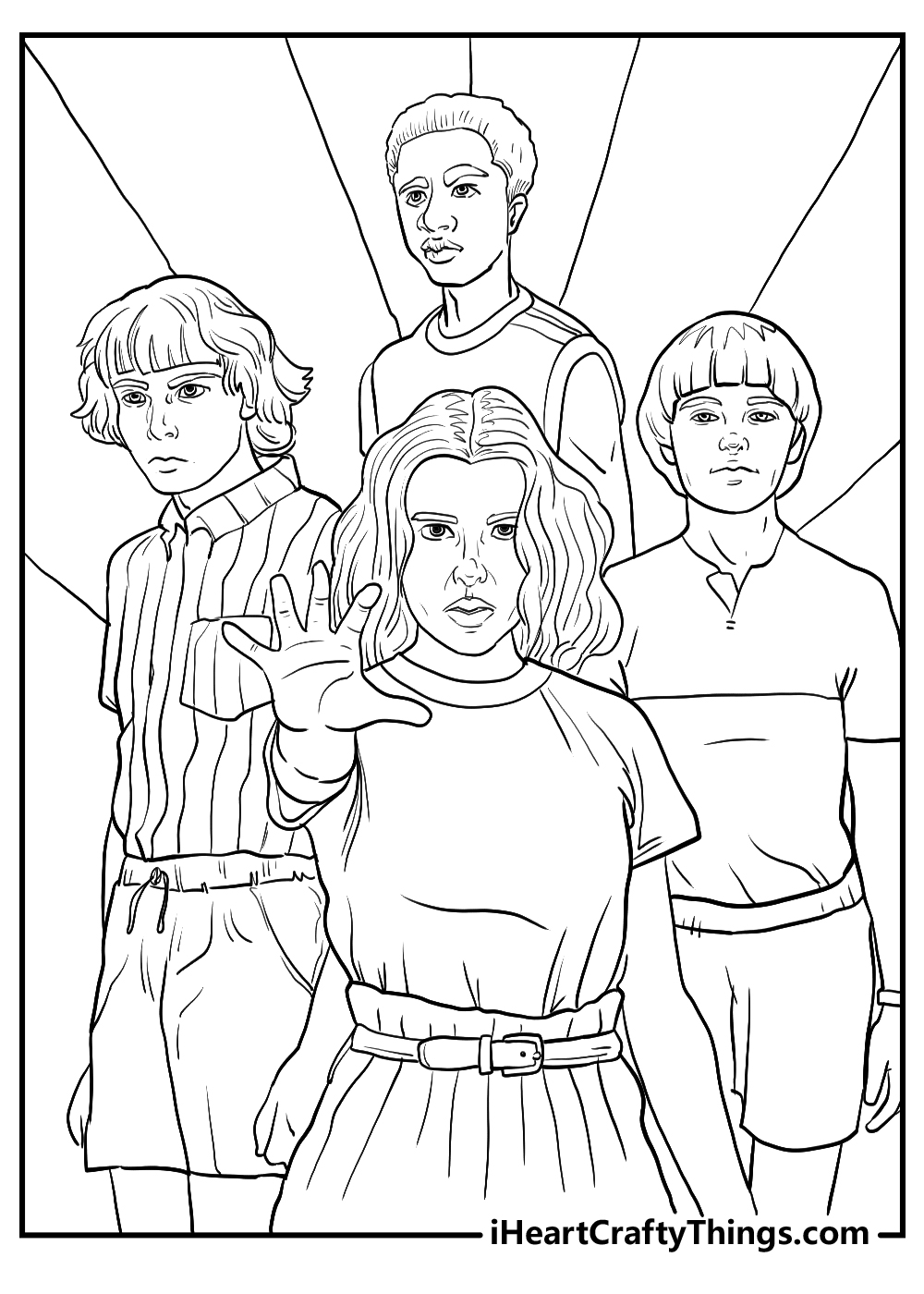 mike, will, lucas, eleven stranger things coloring pages 