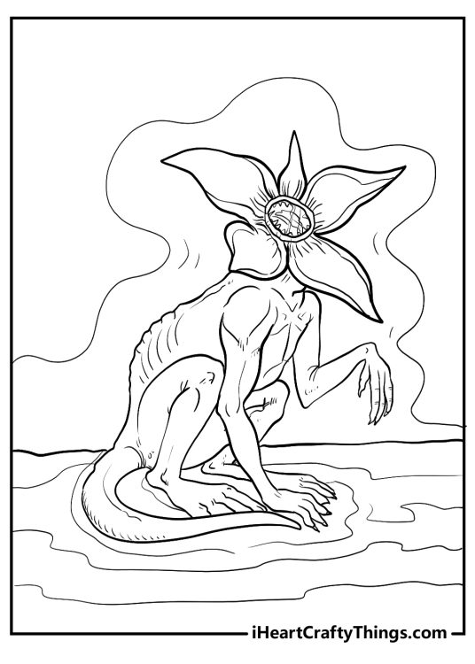 Stranger Things coloring picture featuring a horrifying monster Demogorgon with flower-like head