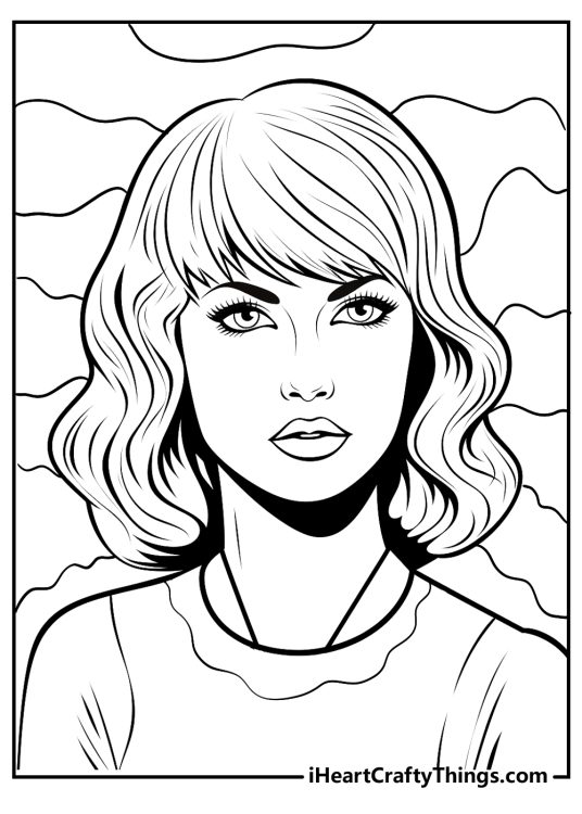 Detailed printable coloring image showing a close-up on cool-looking Taylors face