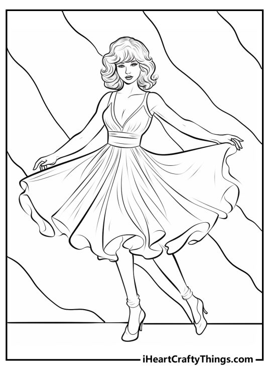 Free printable of a Taylor Swift posing in pretty dress with background separated into segments