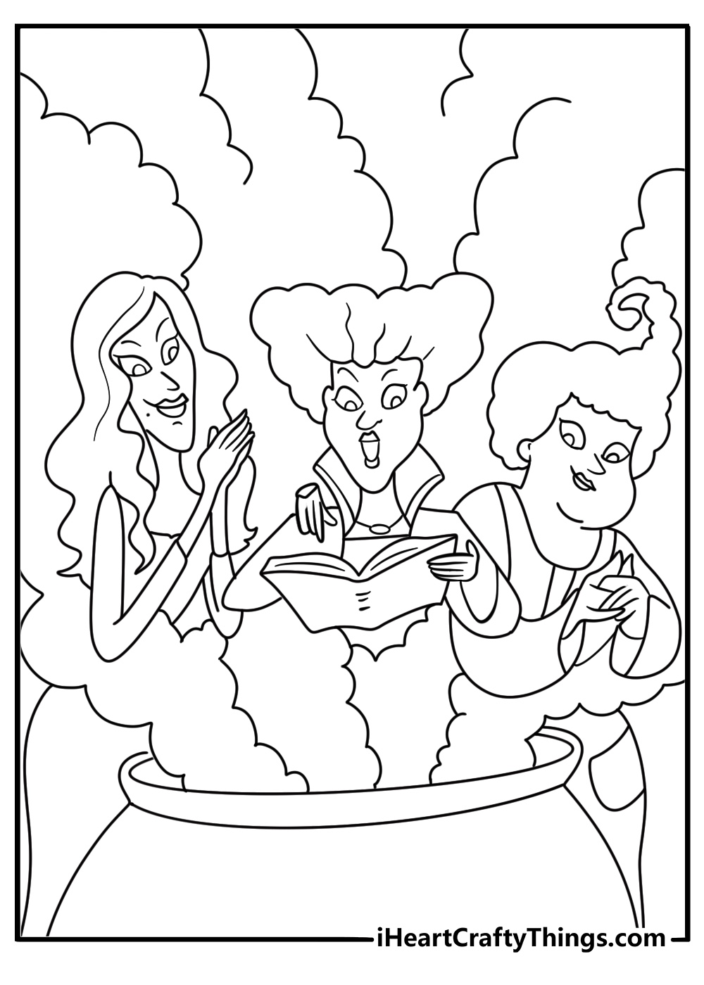the three sanderson sisters gather around a bubbling cauldron in this movie printable