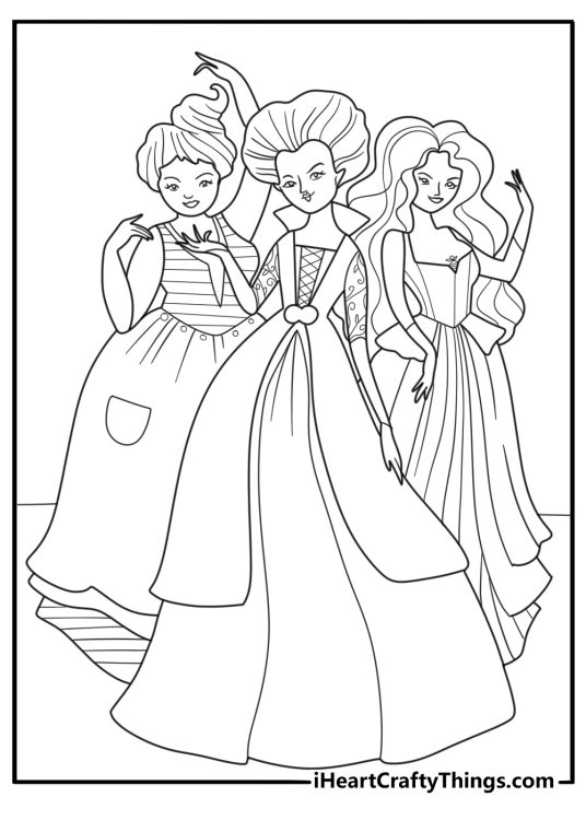 town hall dance party with witches on stage hocus pocus coloring page printable pdf